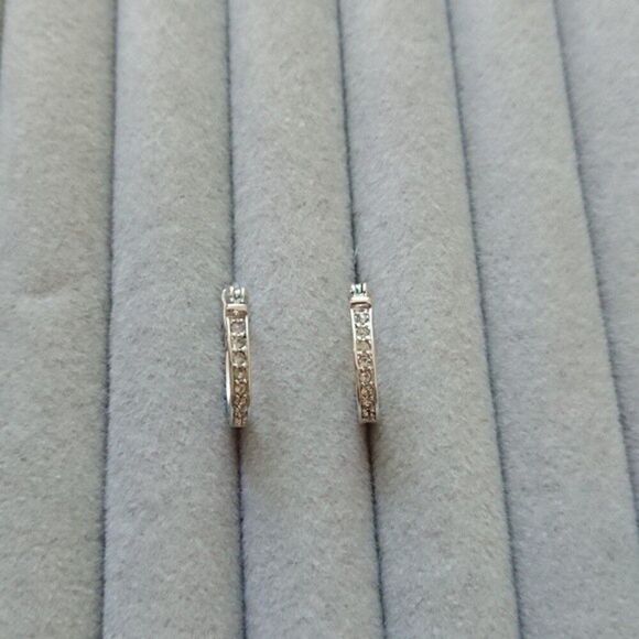 Coach Pave Signature Silver & Crystal Hoop Earrings - Picture 3 of 8